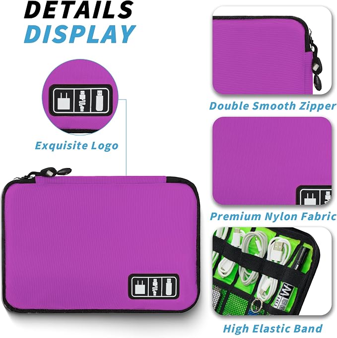 Electronics Organizer,Travel Cord Organizer Pouch,Cable Organizer Bags | Travel Electronic Accessories Storage Case for Cables, Cords, Charger, Phone (Rosered) - Image 2