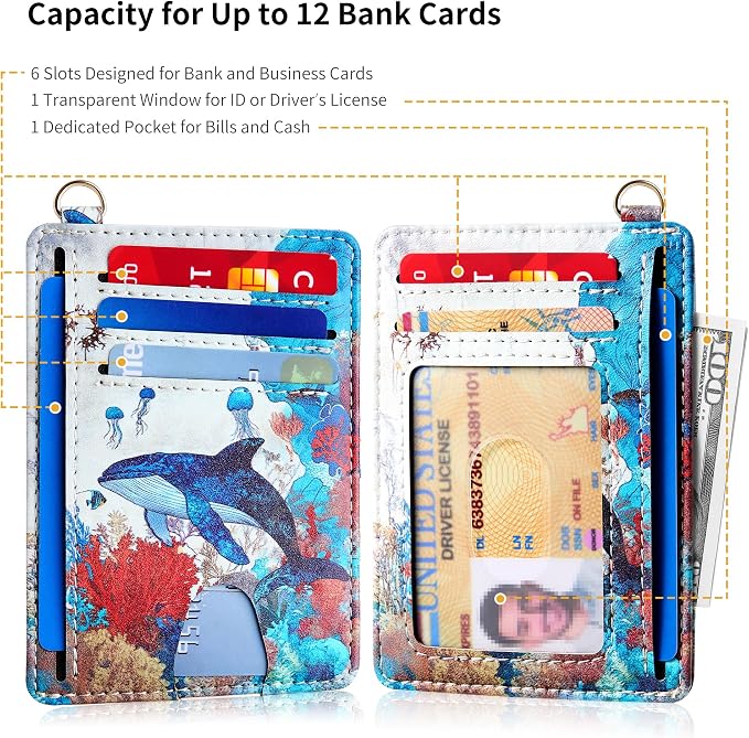 Mayski Slim Wallet, Credit Card Holder for Women, Minimalist Front Pocket RFID Blocking Card Cases, Small Wallet Women Men(Whale) - Image 5