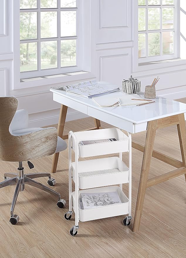 SunnyPoint 3-Tier Delicate Compact Rolling Metal Storage Organizer - Mobile Utility Cart Kitchen/Under Desk Cart with Caster Wheels - WHT (15.35" X 10.24" X 26.8"H) - Image 3