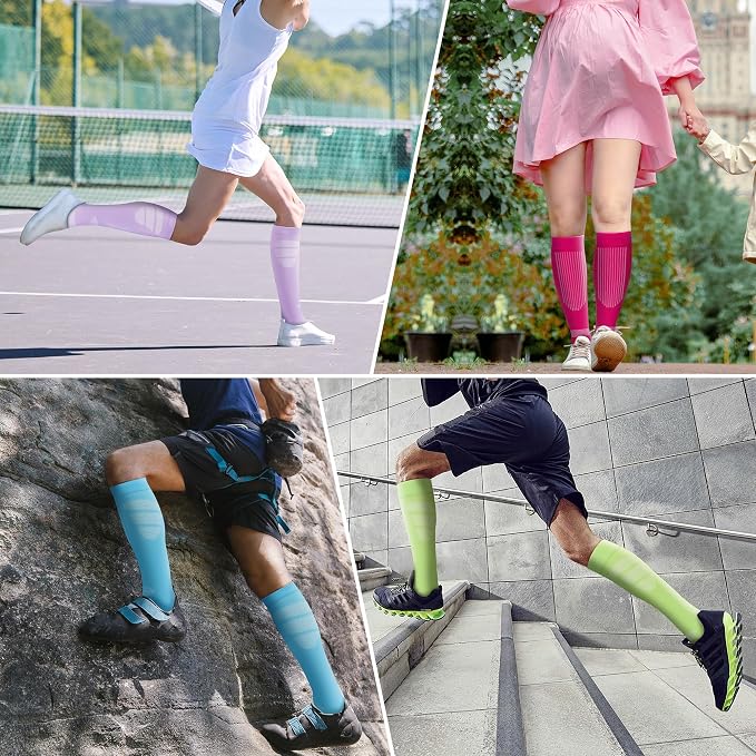 fenglaoda Compression Socks Women Men 4 Pairs, Knee High Support Socks for Running, Sports, Travel, Flight, Nurse - Image 6