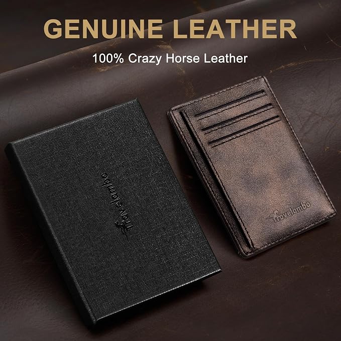 Travelambo 100% Genuine Leather Wallet for Men and Women, Slim Minimalist RFID Blocking Front Pocket Credit Card Holder with Gift Box(Galaxy Coffee) - Image 2