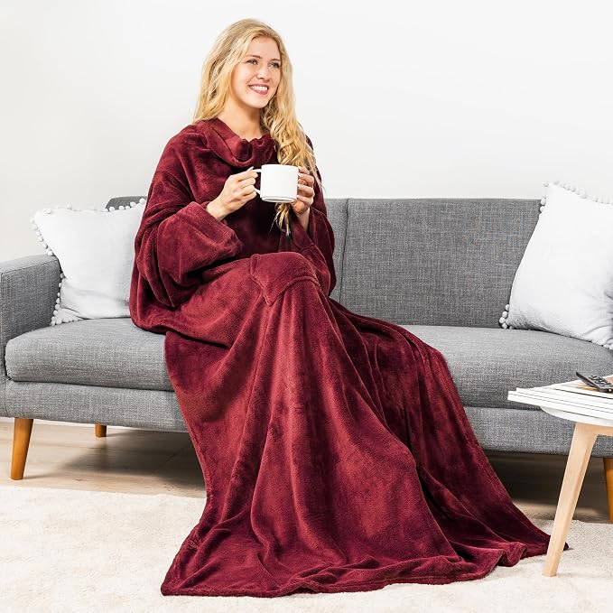 PAVILIA Wearable Blanket with Sleeves for Adult Women Men, Cozy Fleece Warm Wrap Throw with Arms, Gifts for Christmas, Wife - Image 7