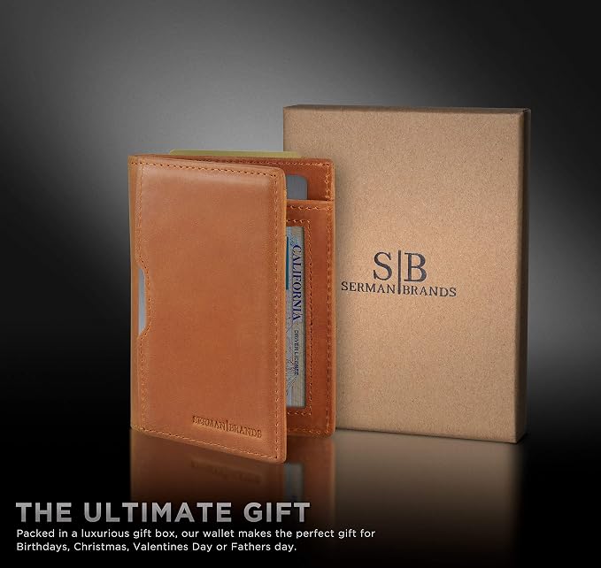 SERMAN BRANDS - Wallets for Men Slim Mens leather RFID Blocking Minimalist Card Front Pocket Bifold Travel Thin - Image 6