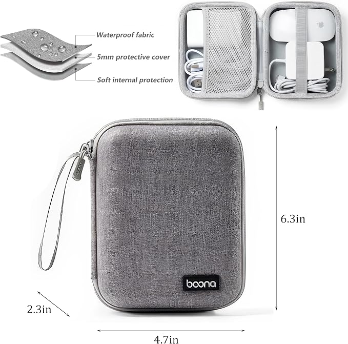 Portable Charger Organizer Case for MacBook, Grey EVA | Portable travel storage pouch, waterproof for laptop accessories, Magic Mouse, power bank and charging cords - Image 2
