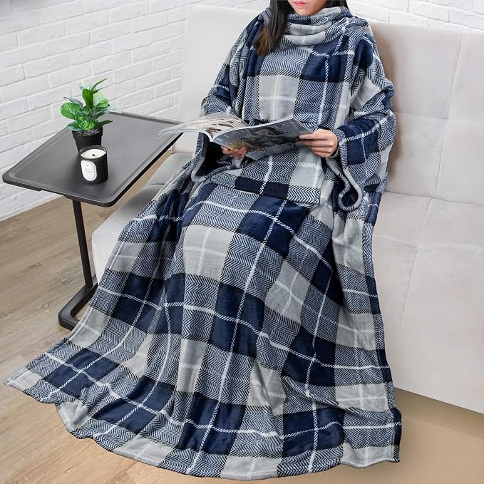 PAVILIA Blanket with Sleeves for Adult Women Men, Soft Warm Wearable Blanket Fleece Wrap Throw, Robe Blanket Gift - Image 9