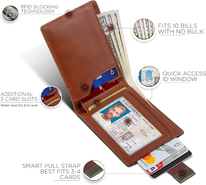 SERMAN BRANDS RFID Blocking Slim Bifold Genuine Leather Thin Minimalist Front Pocket Wallets for Men Billfold Wallet Men Gift - Image 3