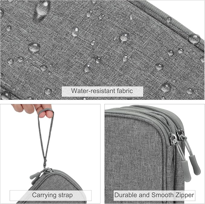 FYY Electronic Organizer, Travel Tech Pouch Bag, Cable Organizer Dark Grey | Wrist Strap, Waterproof, Double Layers Portable Electronics Travel Carrying Case for Cord, Charger, Daily Business Trips Use - Image 4