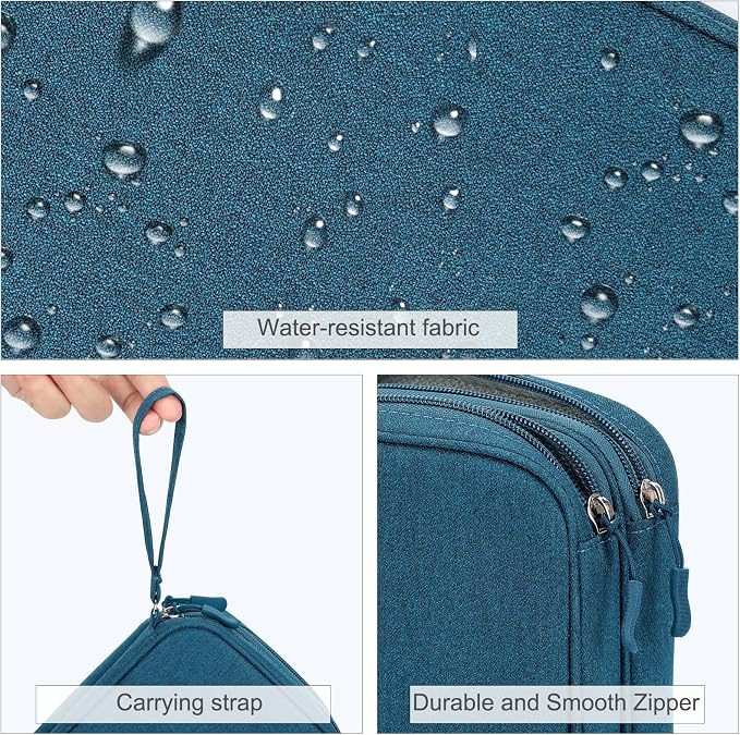 FYY Electronic Organizer, Travel Tech Pouch Bag, Large, Dark Green | Wrist Strap, Waterproof, Double Layers Portable Electronics Travel Carrying Case for Cord, Charger, Daily Business Trips Use - Image 4