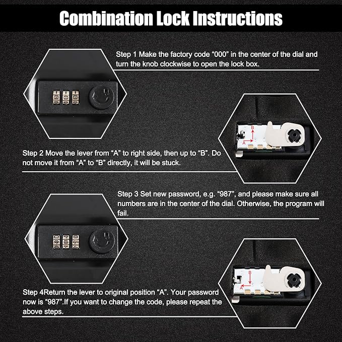 Portable Handgun Pistol Gun Safe Lock Box for Car, Travel & Home | Secures handgun storage, combination-lock access, steel build, 9.4" x 6.4" x 1.8", for car, home, travel, gun owners - Image 7
