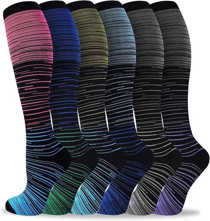 bropite Compression Socks For Women&Men,6 Pairs 20-30 mmHg Knee-High Socks | Support for Running,Nurses,Travel,Flying and pregnancy,better circulation,swelling relief,unisex all-day comfort for activity by Bropite