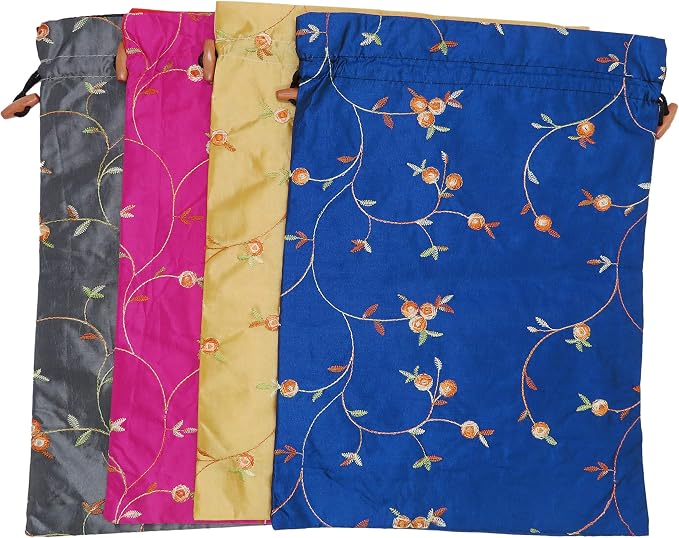 Ouyatoyu 4pcs Embroidered Silk Flower Design Jacquard Travel Bag, Laundry Bags Shoe Bags, Lingerie Bags Underwear Bags for Travel Storage for Men Women Washable Cloth Shoe Bags - Image 2