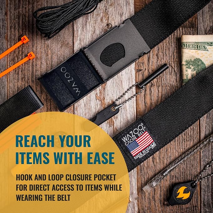 Gear Cache Belt™ Hidden-Pocket EDC Travel Belt | Full-length hidden pocket fits cash, tools or a 23-piece kit; MIL-SPEC nylon belt has a stainless buckle and bottle opener. - Image 6