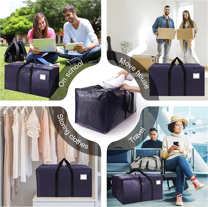 6 Pack Heavy Duty Extra Large Moving Bags W/Backpack Straps - Strong Handles & Zippers, Storage Totes For Space Saving, Fold Flat, Alternative to Box and Bin (40 gal, Blue) - Image 6