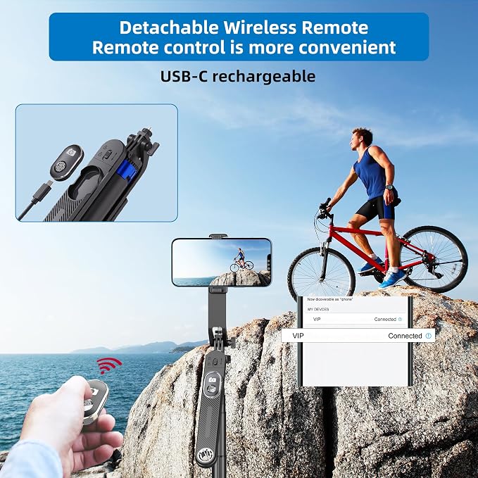 Selfie Stick Phone Tripod-71 Cell Phone Holder with Remote | 1/4" Screw Thread Adapter, Travel Tripod for Recording, Video and Picture, Compatible with iPhone, Android, Camera & Gopro - Image 5
