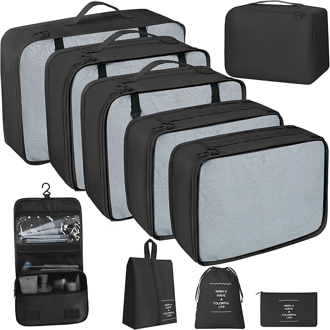 10 Pcs Set Packing Cubes - Travel Packing Organizers, Expandable Suitcase Organizer, Luggage Organizer Bags by WelcometoLUCDNC