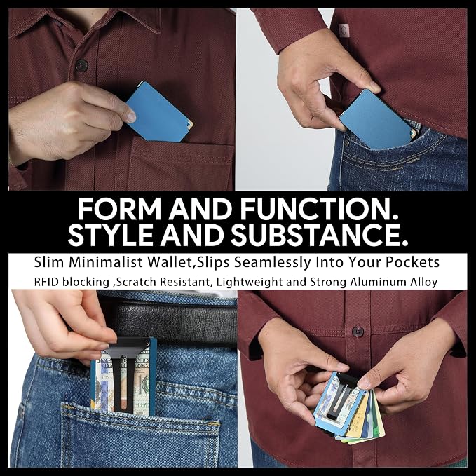 Minimalist Wallet for Men, Slim Metal RFID Blocking Wallet Credit Card Holder Money Clip & Cash Strap, Scratch-Resistant Holds 15 Cards,Ideal Gift for Men | Matt Blue - Image 6