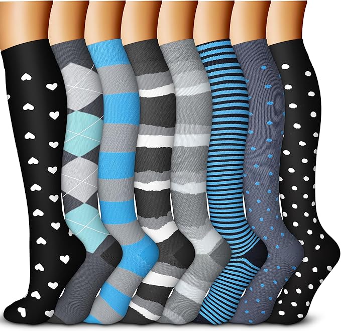 QUXIANG Copper Compression Socks for Women & Men Circulation (8 Pairs) - Best for Running Athletic Cycling - 15-20 mmHg by QUXIANG