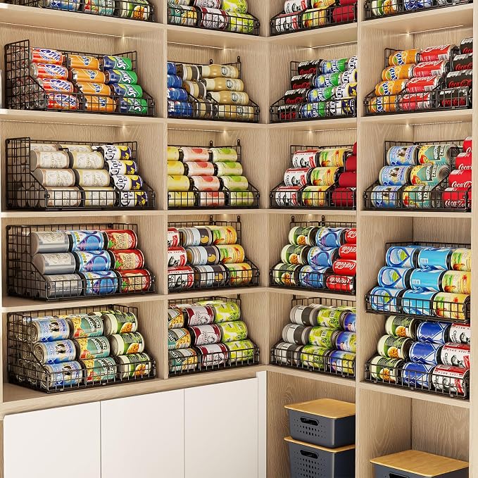 4 Pack Stackable Can Rack Organizer for Pantry Storage,Can Dispensers with 4 Adjustable Dividers, 2-Tier Metal Wire Basket Holds up to 84 Cans for Kitchen Cabinet Pantry, Black - Image 8