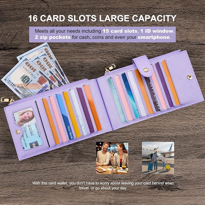 Travelambo RFID Wallet Women Large Size Bifold Multi Card Wallet Case with Zipper Pocke Credit Card Holder for Women - Image 5