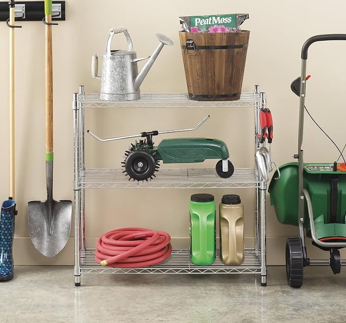 Whitmor 3 Tier Shelving Unit, Metal Storage Shelves, 400 lbs Capacity per Shelf, 1200 lbs Total, Easy Assembly Home Organizer for Pantry, Kitchen, Garage, Plant, 36"L x 14"W x 36"H, Chrome - Image 2