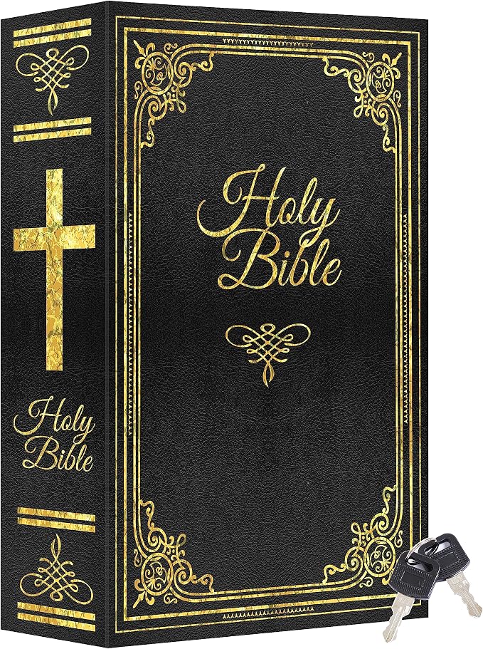 Holy Bible Diversion Safe with Real Pages, Key Lock Metal Secret Book Safe | Hidden safe box and hollow storage compartment for cash money. Decorative book box stash case for passport savings. by Ulixu