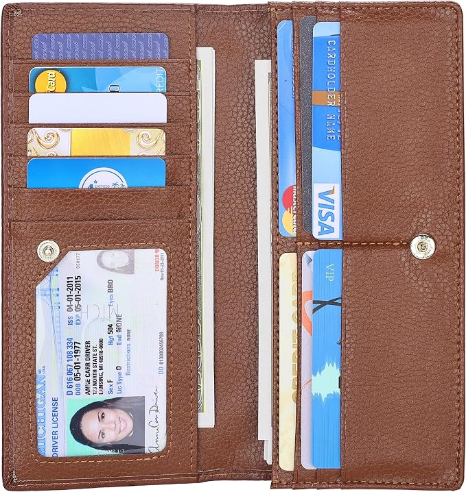 Ultra Slim Thin Leather Women Wallet RFID Blocking Credit Card Holder Bifold Long Ladies Billfold by Lavemi