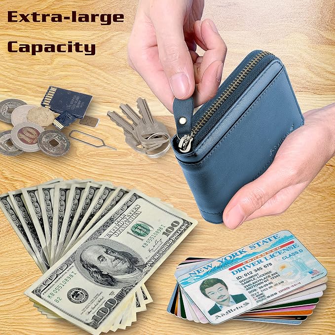 Admetus Mens RFID Blocking Wallets Zipper Leather Wallet for Men Bifold RFID Card Holder - Image 3