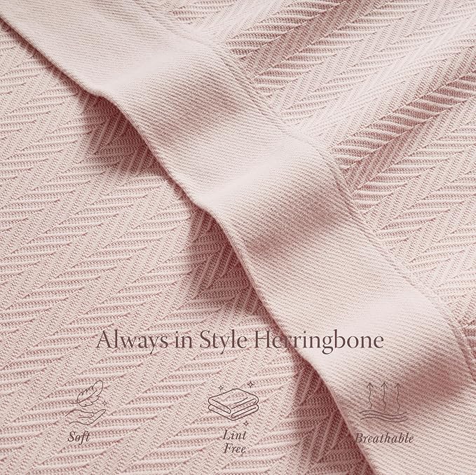 Threadmill Luxury Cotton Blankets for Queen Size Bed | All-Season 100% Cotton Queen Size Blanket | Herringbone Cozy, Soft Breathable Fall Thermal Blanket fits Full Size Bed | English Rose | 100% Cotton, Herringbone Pattern, 90x92 in, Breathable, All-Se... - Image 4