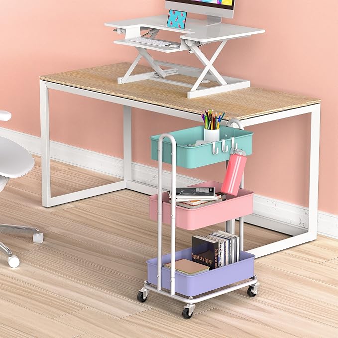 Simple Houseware 3-Tier Heavy Duty Metal Utility Rolling Cart, Multicolor - Image 2