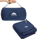 BlueHills Premium Soft Rolled Travel Blanket Pillow Airplane - Navy Blue | Travel Accessories, Lightweight Plush, Full Body Coverage, Compact Carry Case, Warm Travel Cover/Gift, 70 X 48 Long Blanket by BlueHills