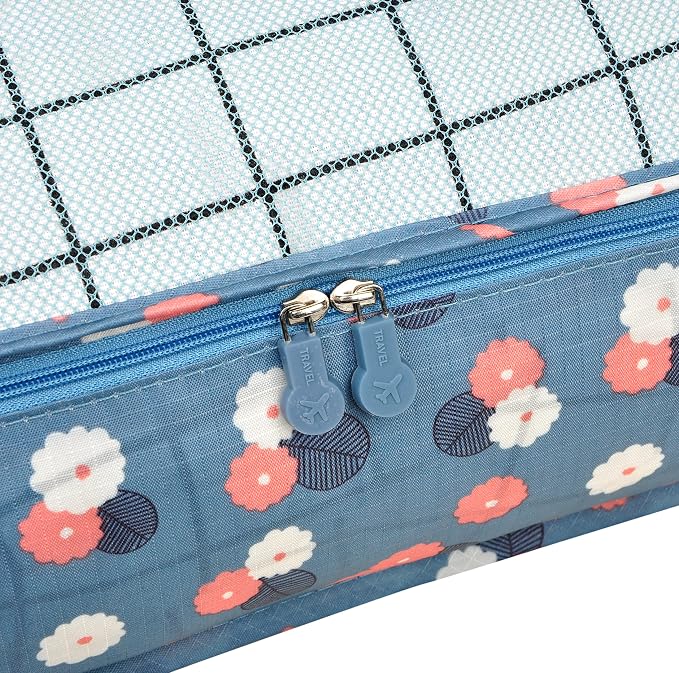 Vercord 7 Set Travel Packing Organizers Cubes Luggage Suitcase Organizer Bags Clothes Underwear Cube Shoe Pouch Pack Blue Flower - Image 4