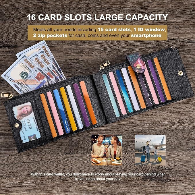 Travelambo RFID Wallet Women Large Size Bifold Multi Card Wallet Case with Zipper Pocke Credit Card Holder for Women - Image 5