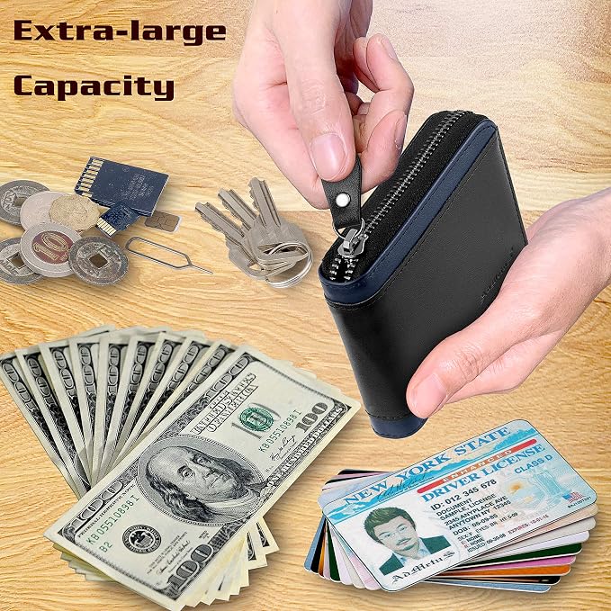 Admetus Mens RFID Blocking Wallets Zipper Leather Wallet for Men Bifold RFID Card Holder - Image 3