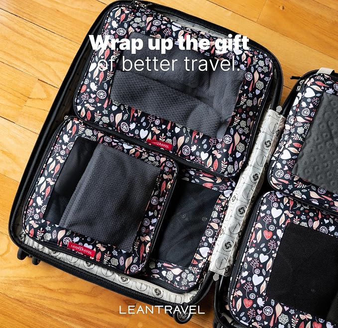LeanTravel Premium Compression Packing Cubes for Travel - Suitcase Organizer Bags with Double Zipper & Breathable Mesh Panel - Space Saving Carry On Luggage Essentials (6-Pack, Flowers) - Image 9