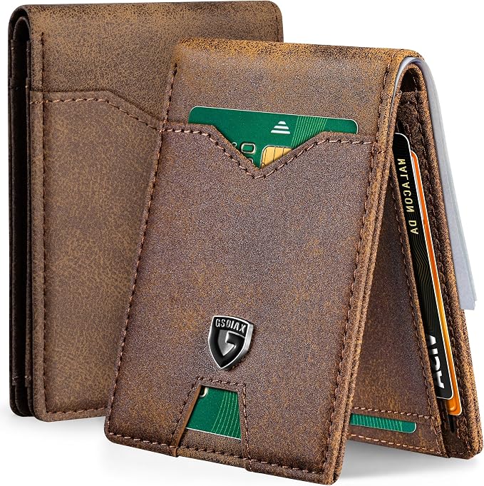 GSOIAX Slim Wallet for Men Rfid Blocking Leather Bifold Front Pocket Carbon Fiber Men's Money Clips Credit Card Holder With Gift Box by GSOIAX