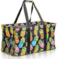 Extra Large Utility Tote Bag - Oversized Collapsible Reusable Wire Frame Rectangular Canvas Basket With Two Exterior Pockets For Beach, Pool, Laundry, Car Trunk, Storage - Pineapple by Lucazzi