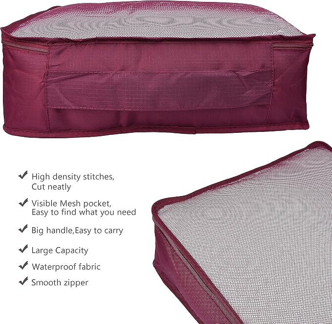 Vercord 7 Set Travel Packing Organizers Cubes Luggage Suitcase Organizer Bags Clothes Underwear Cube Shoe Pouch Pack Burgundy - Image 5