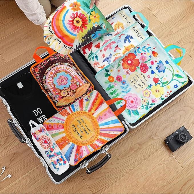 Compression Packing Cubes for Travel, 6 Set Natural Life Luggage Organizers, Lightweight Waterproof Expandable/Compression Bags Bohemia Smell Proof Travel Packing Cubes for Suitcases - Image 6