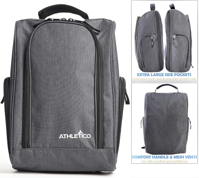 Athletico Golf Shoe Bag - Zippered Shoe Carrier Bags With Ventilation & Outside Pocket for Socks, Tees, etc. (Gray) - Image 6
