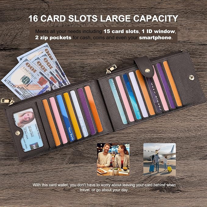 Travelambo RFID Wallet Women Large Size Bifold Multi Card Wallet Case with Zipper Pocke Credit Card Holder for Women - Image 5