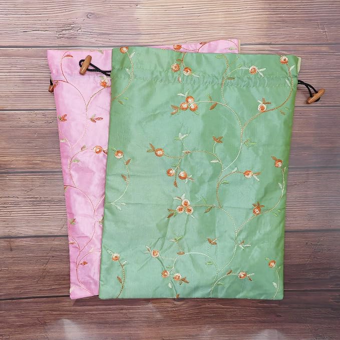 Ouyatoyu 4pcs Embroidered Silk Flower Design Jacquard Travel Bag, Laundry Bags Shoe Bags, Lingerie Bags Underwear Bags for Travel Storage for Men Women Washable Cloth Shoe Bags - Image 4