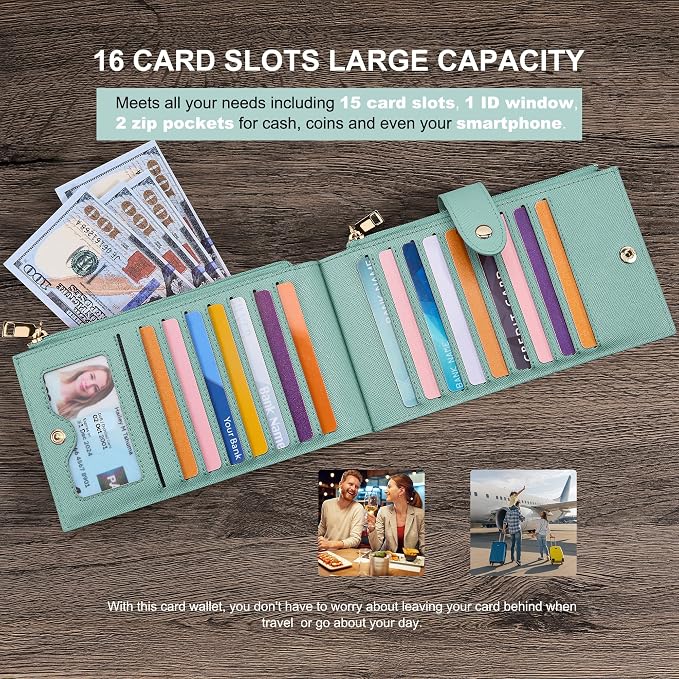 Travelambo RFID Wallet Women Large Size Bifold Multi Card Wallet Case with Zipper Pocke Credit Card Holder for Women - Image 5