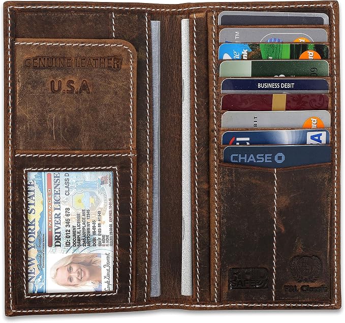 F&L CLASSIC Men's RFID Vintage Look premium Genuine Leather Long Bifold Wallet Checkbook Wallets,buffalo vintage leather - Image 4