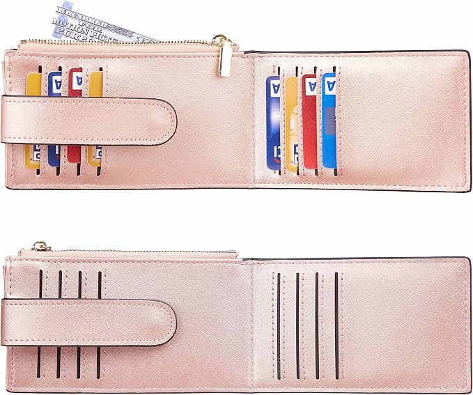 Chelmon Women's RFID Slim Card Holder Wallet | Thin Bifold Multi Card Case with Zipper Coin Pocket Purse for Women(Rose Gold CLassic) - Image 4