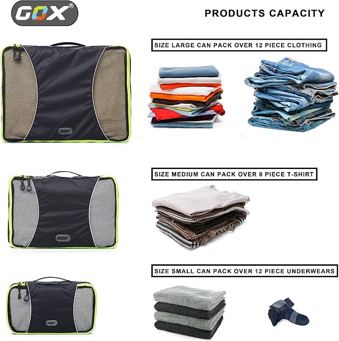 GOX Ultra Light 5 piece Packing Cubes Travel Luggage Organizer 1 Large 2 Medium 2 Small - Image 6