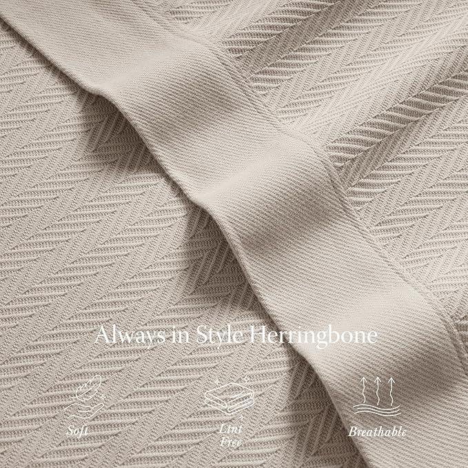 Threadmill Luxury Cotton Blankets for Twin Size Bed | All-Season 100% Cotton Twin Blanket for Bed | Herringbone Soft & Cozy Fall Thermal Blanket, 350GSM, 68x92 inches | Sand - Image 4