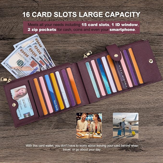 Travelambo RFID Wallet Women Large Size Bifold Multi Card Wallet Case with Zipper Pocke Credit Card Holder for Women - Image 5