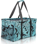 Extra Large Utility Tote Bag - Oversized Collapsible Reusable Wire Frame Rectangular Canvas Basket With Two Exterior Pockets For Beach, Pool, Laundry, Car Trunk, Storage - Paisley Blue by Lucazzi