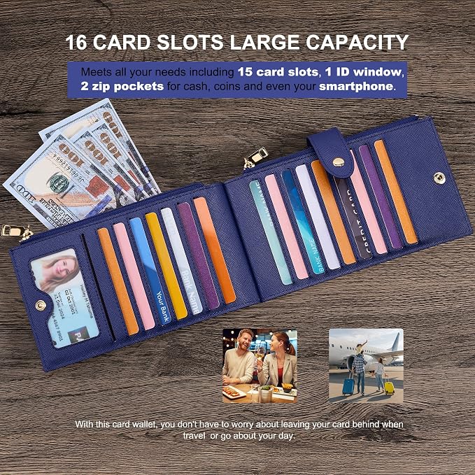 Travelambo RFID Wallet Women Large Size Bifold Multi Card Wallet Case with Zipper Pocke Credit Card Holder for Women - Image 5