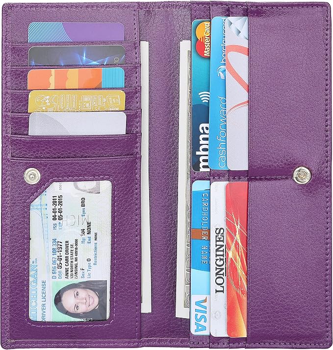 Ultra Slim Thin Leather Women Wallet RFID Blocking Credit Card Holder Bifold Long Ladies Billfold by Lavemi